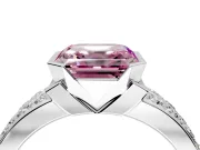 Bezel Engagement Ring Setting for Fancy Pink Asscher Cut Center with Wide Channel-Set Band and Bezel Head in Platinum