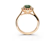 Starburst Halo Engagement Ring Setting for Fancy Green Radiant Cut Center with Thin Round-Wire Band and Prong Head in Rose Gold