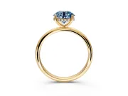 Hidden Halo Engagement Ring Setting for Fancy Blue Round Cut Center with Thin Round-Wire Band and Prong Head in Yellow Gold
