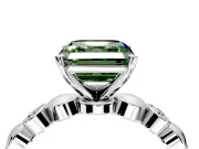 Solitaire Engagement Ring Setting for Fancy Green Asscher Cut Center with Beaded Bezel Station Band and Prong Head in White Gold