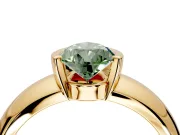 Tension Engagement Ring Setting for Fancy Green Pear-Shaped Center with Wide Flat Band and Tension Head in Yellow Gold
