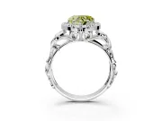 Halo Engagement Ring Setting for Fancy Yellow Heart-Shaped Center with Open Scroll Shoulders and Prong Head in Sterling Silver