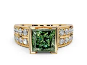 Bezel Engagement Ring Setting for Fancy Green Princess Cut Center with Wide Channel-Set Band and Bezel Head in Yellow Gold