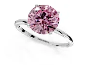 Solitaire Engagement Ring Setting for Fancy Pink Round Cut Center with Straight Thin Band and Prong Head in Sterling Silver