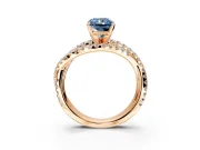 Solitaire Engagement Ring Setting for Fancy Blue Radiant Cut Center with Woven 3-Strand Pave Band and Prong Head in Rose Gold