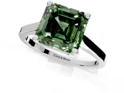 Solitaire Engagement Ring Setting for Fancy Green Asscher Cut Center with Tapered Shoulders and Prong Head in White Gold
