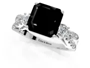 3 Stone Engagement Ring Setting for Fancy Black Asscher Cut Center with Pave Split Shank and Prong Head in Sterling Silver