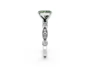 Solitaire Engagement Ring Setting for Fancy Green Radiant Cut Center with Milgrain Bezel Accents and Prong Head in White Gold