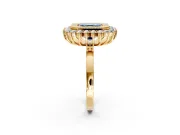 Halo Engagement Ring Setting for Fancy Blue Asscher Cut Center with Milgrain Bezel Rim, Plain Band and Prong Head in Yellow Gold