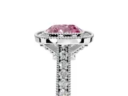 Halo Engagement Ring Setting for Fancy Pink Cushion Cut Center with Milgrain Pave Band and Bezel Head in White Gold