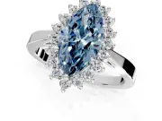 Starburst Halo Engagement Ring Setting for Fancy Blue Marquise Center with Flat Cathedral Band and Prong Head in Sterling Silver