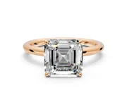 Hidden Halo Engagement Ring Setting for Asscher Cut Center with Thin Rounded Band and Prong Head in Rose Gold
