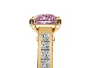 Solitaire Engagement Ring Setting for Fancy Pink Princess Cut Center with Channel Band and Double Claw Prong Head in Yellow Gold