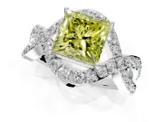 Halo Engagement Ring Setting for Fancy Yellow Princess Cut Center with Pave Infinity Twist Band and Prong Head in Sterling Silver