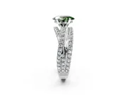 Solitaire Engagement Ring Setting for Fancy Green Oval Center with Woven 3-Strand Pave Band and Prong Head in White Gold