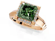 Halo Engagement Ring Setting for Fancy Green Princess Cut Center with Knife Ridge Cathedral Band and Prong Head in Rose Gold