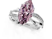 Solitaire Engagement Ring Setting for Fancy Pink Marquise Center with Pave and Plain Crossover Band and Prong Head in Sterling Silver