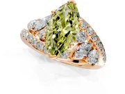 Halo Engagement Ring Setting for Fancy Yellow Marquise Center with Marquise and Pave Bypass Band and Prong Head in Rose Gold
