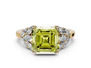 Leaf Cluster Engagement Ring Setting for Fancy Yellow Asscher Cut Center with Marquise Accents and Prong Head in Yellow Gold