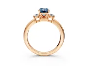 3 Stone Engagement Ring Setting for Fancy Blue Emerald Cut Center with Wide Plain Band and Prong Head in Rose Gold