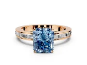 Solitaire Engagement Ring Setting for Fancy Blue Radiant Cut Center with Channel Baguette Band and Prong Head in Rose Gold