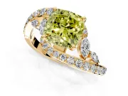 Solitaire Engagement Ring Setting for Fancy Yellow Cushion Cut Center with Pave Bypass Twist Band and Prong Head in Yellow Gold