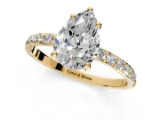 Solitaire Engagement Ring Setting for Pear-Shaped Center with Pave Accents and Prong Head in Yellow Gold