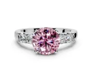 5 Stone Engagement Ring Setting for Fancy Pink Round Cut Center with Plain Band and Prong Head in Sterling Silver