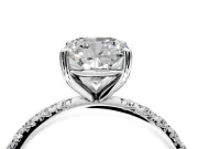 Solitaire Engagement Ring Setting for Cushion Cut Center with Micro Pave Band and Prong Head in White Gold