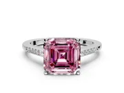 Solitaire Engagement Ring Setting for Fancy Pink Asscher Cut Center with Channel Accents and Prong Head in Platinum