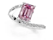 Solitaire Engagement Ring Setting for Fancy Pink Emerald Cut Center with Pave Bypass Swirl Band and Prong Head in Platinum