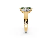3 Stone Engagement Ring Setting for Fancy Green Marquise Center with Raised Basket Heads and Prong Head in Yellow Gold