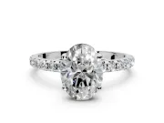 Solitaire Engagement Ring Setting for Oval Center with Micro Pave Band and Prong Head in White Gold