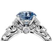 Solitaire Engagement Ring Setting for Fancy Blue Round Cut Center with Filigree Band and Prong Head in Platinum