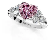 Cluster Engagement Ring Setting for Fancy Pink Heart-Shaped Center with Round Cut Accent Frame and Prong Head in White Gold