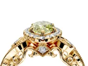 Milgrain Halo Engagement Ring Setting for Fancy Yellow Marquise Center with Shoulder Bezels and Prong Head in Yellow Gold