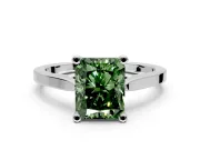 Solitaire Engagement Ring Setting for Fancy Green Radiant Cut Center with Tapered Shoulders and Prong Head in White Gold