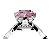 Solitaire Engagement Ring Setting for Fancy Pink Cushion Cut Center with Accented Twist Band and Leaf Prong Head in White Gold