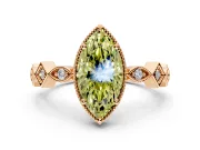 Milgrain Bezel Engagement Ring Setting for Fancy Yellow Marquise Center with Marquise Stations and Bezel Head in Rose Gold