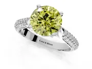 Solitaire Engagement Ring Setting for Fancy Yellow Round Cut Center with Multi-Row Accents and Prong Head in Platinum