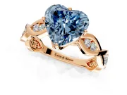 Solitaire Engagement Ring Setting for Fancy Blue Heart-Shaped Center with Accented Twist Band and Leaf Prong Head in Rose Gold