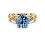 Solitaire Engagement Ring Setting for Fancy Blue Round Cut Center with Marquise Panel Band and Prong Head in Yellow Gold