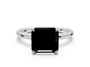 Hidden Halo Engagement Ring Setting for Fancy Black Asscher Cut Center with Thin Rounded Band and Prong Head in White Gold