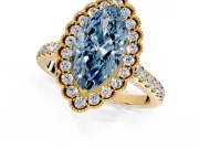 Milgrain Floral Halo Engagement Ring Setting for Fancy Blue Marquise Center with Pave Band and Prong Head in Yellow Gold