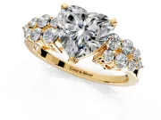 Cluster Engagement Ring Setting for Heart-Shaped Center with 2-Row Shoulder Clusters and Prong Head in Yellow Gold