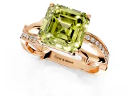 Solitaire Engagement Ring Setting for Fancy Yellow Asscher Cut Center with Pave and Plain Crossover Band and Prong Head in Rose Gold