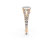 Solitaire Engagement Ring Setting for Radiant Cut Center with Pave Split Shank and Prong Head in Rose Gold
