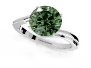 Solitaire Engagement Ring Setting for Fancy Green Round Cut Center with Plain Bypass Twist Band and Prong Head in Sterling Silver
