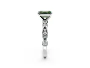 Solitaire Engagement Ring Setting for Fancy Green Emerald Cut Center with Milgrain Bezel Accents and Prong Head in Platinum