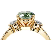 3 Stone Engagement Ring Setting for Fancy Green Oval Center with Round Cut Side Accents and Prong Head in Yellow Gold